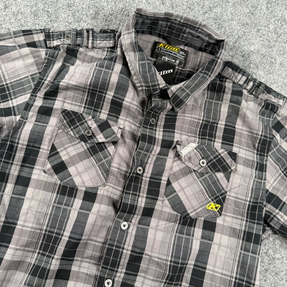 Klim Downtime Shirt Mens Small Gray Black Plaid Short Sleeve Button Up Utility